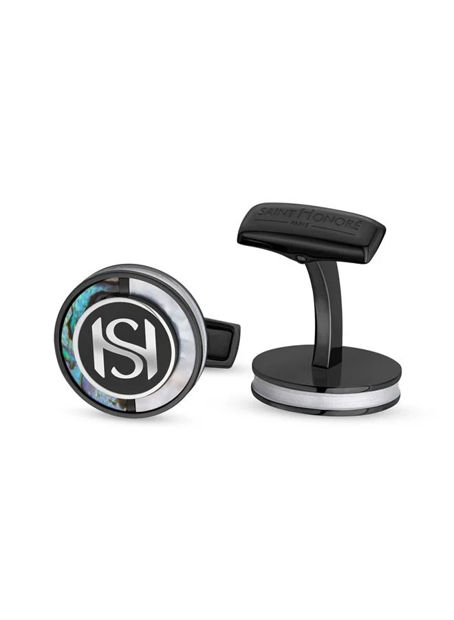 Saint Honore Paris Mop Mens Black Stainless Steel With Mother Of Pearl Inlay Cufflink 17mm - C75 71YN