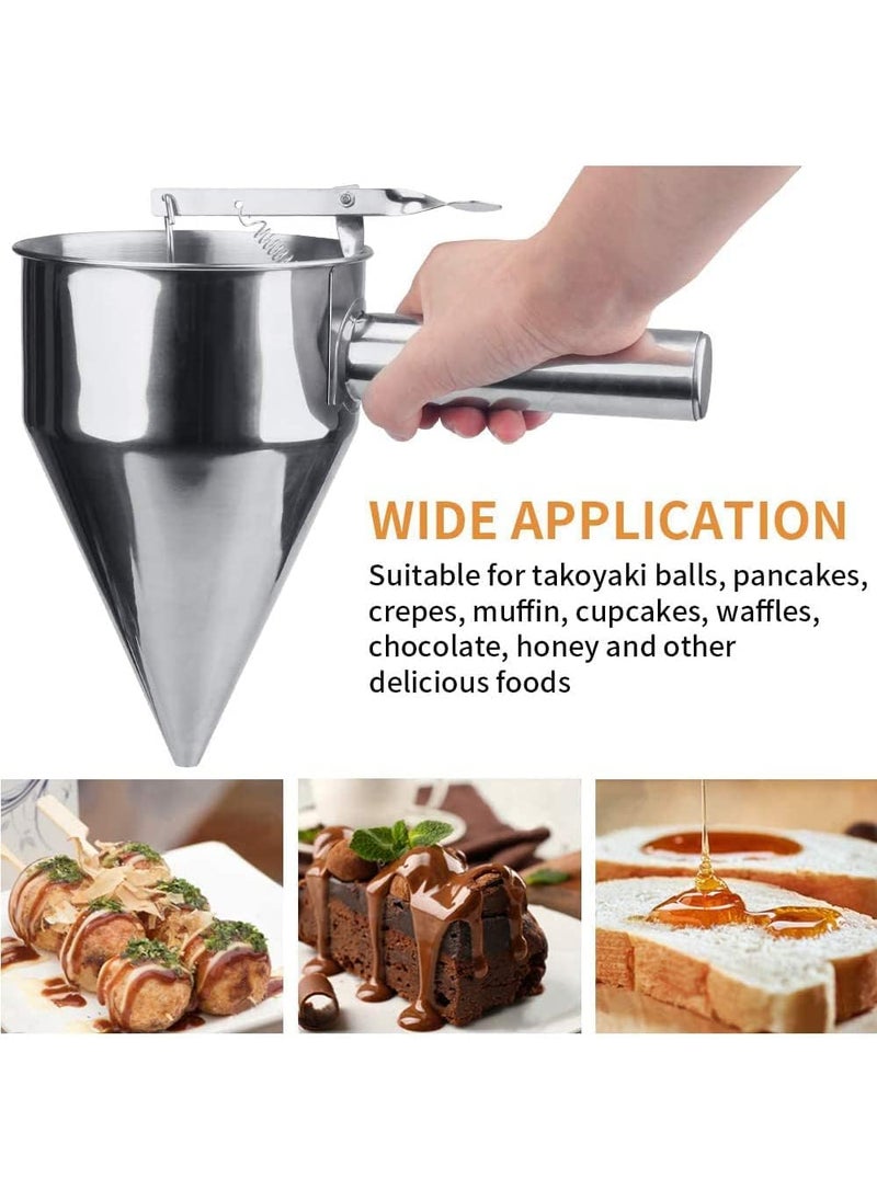 MGNLR MGNLR Pancake Batter Dispenser Stainless Steel Funnel Dispenser With Stand Funnel Cake Desserts Maker Pancake Maker Octopus Ball Making Kitchen Tool Multipurpose Baking Tool With Squeeze Handle  - Image 5