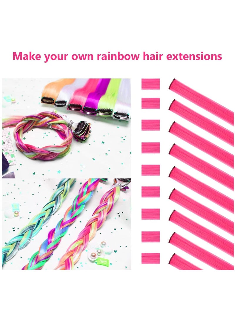 Estelle 22 inch Colored Hair Extensions Straight Hairpiece, Multi-colors Party Highlights Clip in Synthetic Hair Extensions (10 PCS Hot Pink) - Image 2