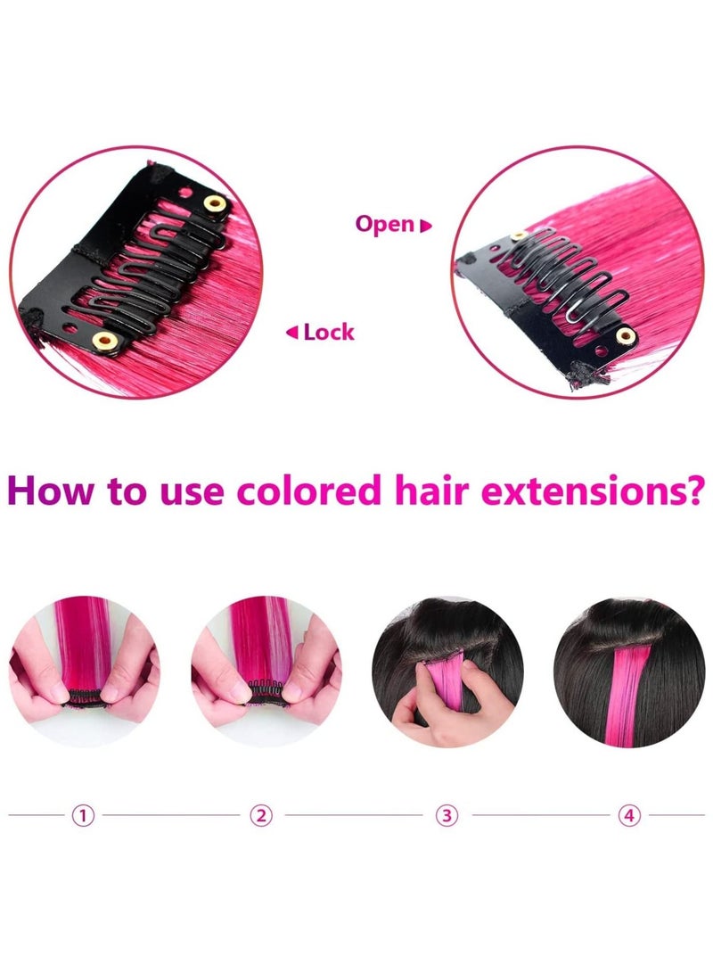 Estelle 22 inch Colored Hair Extensions Straight Hairpiece, Multi-colors Party Highlights Clip in Synthetic Hair Extensions (10 PCS Hot Pink) - Image 5