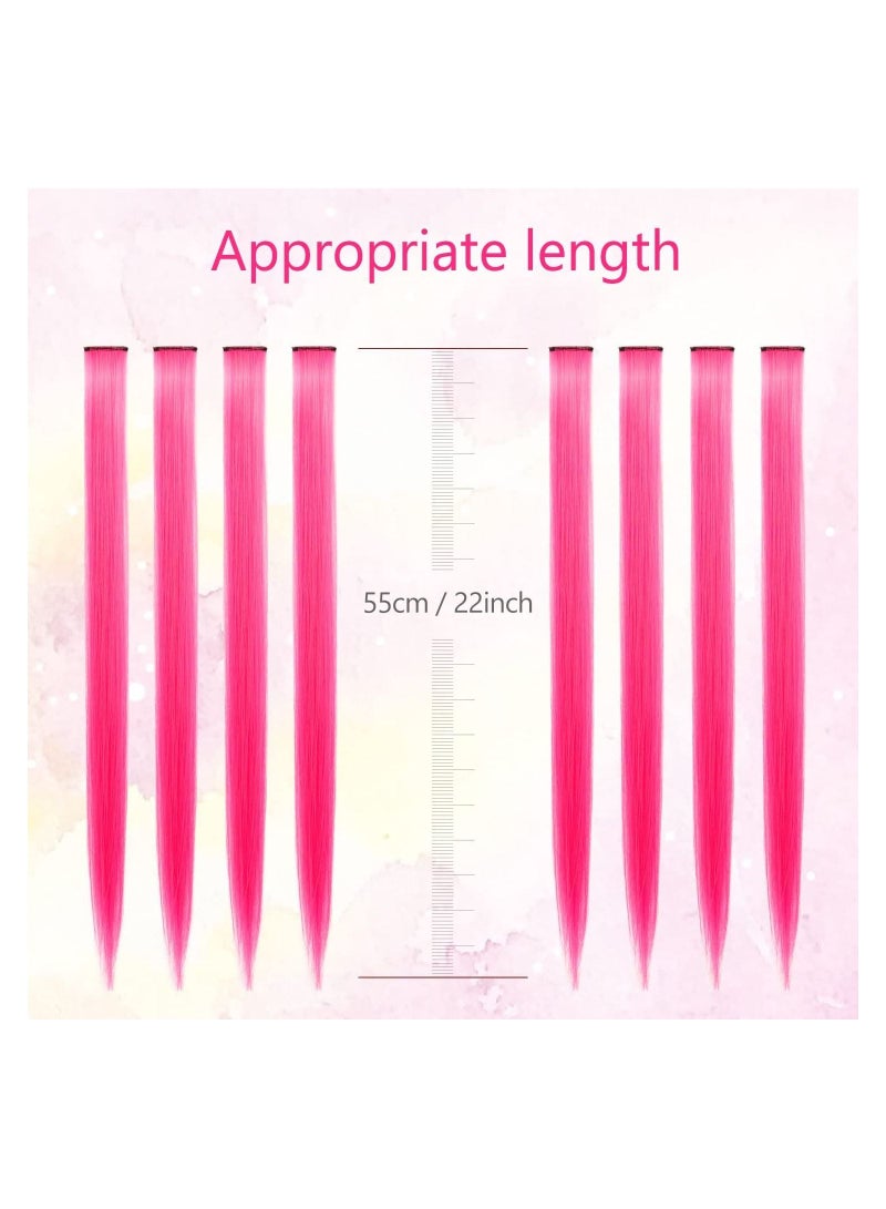 Estelle 22 inch Colored Hair Extensions Straight Hairpiece, Multi-colors Party Highlights Clip in Synthetic Hair Extensions (10 PCS Hot Pink) - Image 3