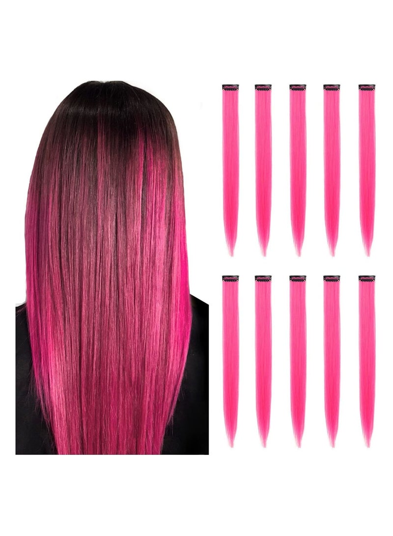 Estelle 22 inch Colored Hair Extensions Straight Hairpiece, Multi-colors Party Highlights Clip in Synthetic Hair Extensions (10 PCS Hot Pink) - Image 1