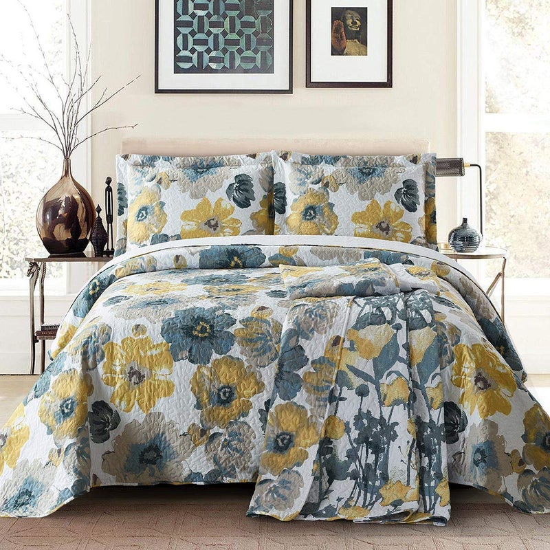 Royal Hotel Bedding Royal Hotel Bedding Leahanna Oversized Coverlet Set Luxury Printed Design Quilt Bedspread Set  Filled Quilts  Fits Pillow top Mattresses  3PC Set  KingCalifornia King Size 