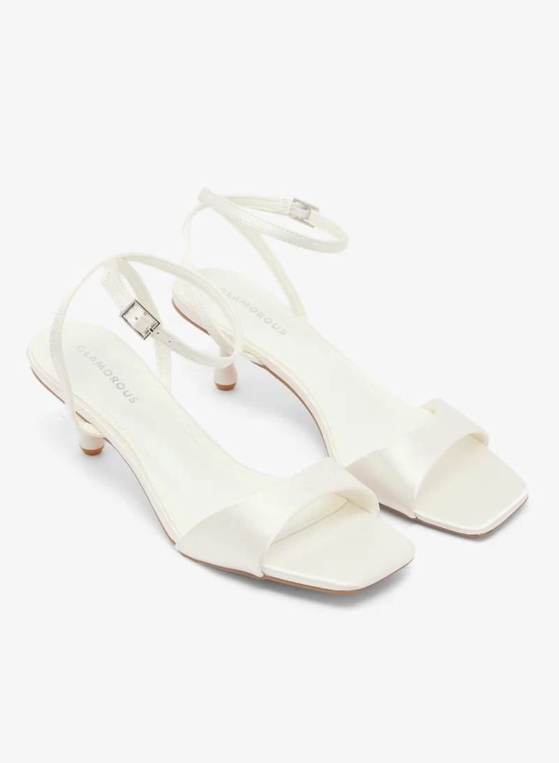 Glamorous IVORY SATIN Casual Ankle Strap Heeled Sandals for Women | Best Price UAE