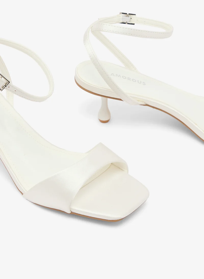 Glamorous IVORY SATIN Casual Ankle Strap Heeled Sandals for Women | Best Price UAE