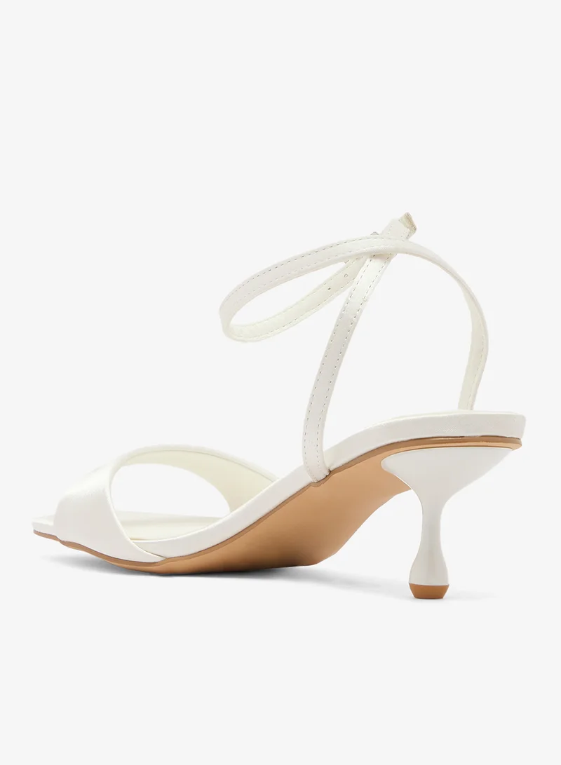 Glamorous IVORY SATIN Casual Ankle Strap Heeled Sandals for Women | Best Price UAE