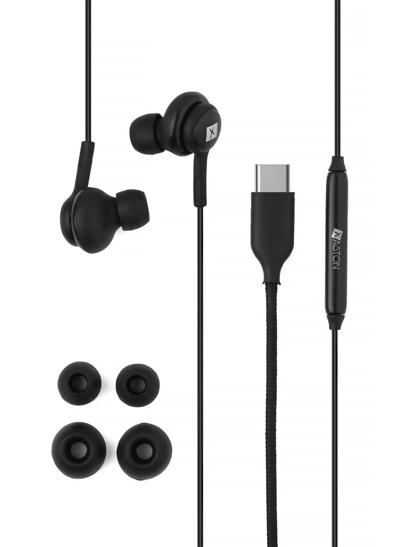 XASTON Type-C Premium Wired Earphones Exceptional Bass and Crisp Vocals - NE41 (Black) - Image 2