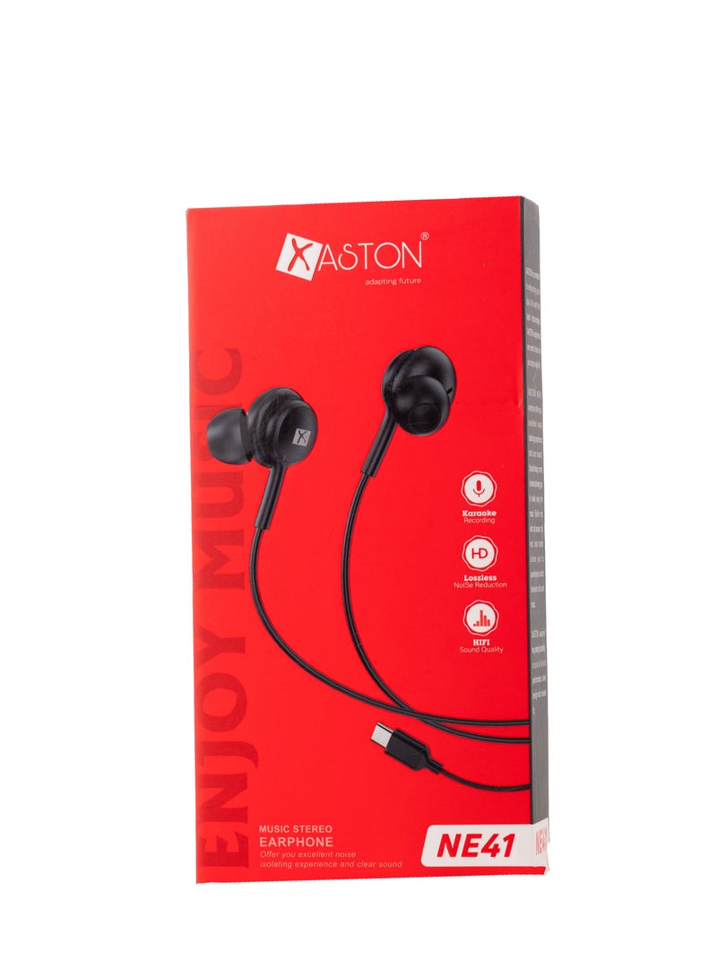 XASTON Type-C Premium Wired Earphones Exceptional Bass and Crisp Vocals - NE41 (Black) - Image 3