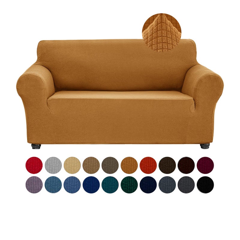 Joccun Stretch Loveseat Couch Cover Slipcover 1Piece Sofa Cover for 2 Cushion Couch Spandex Jacquard Washable Furniture Protector Cover for Living RoomKidsPetsLoveseatGold