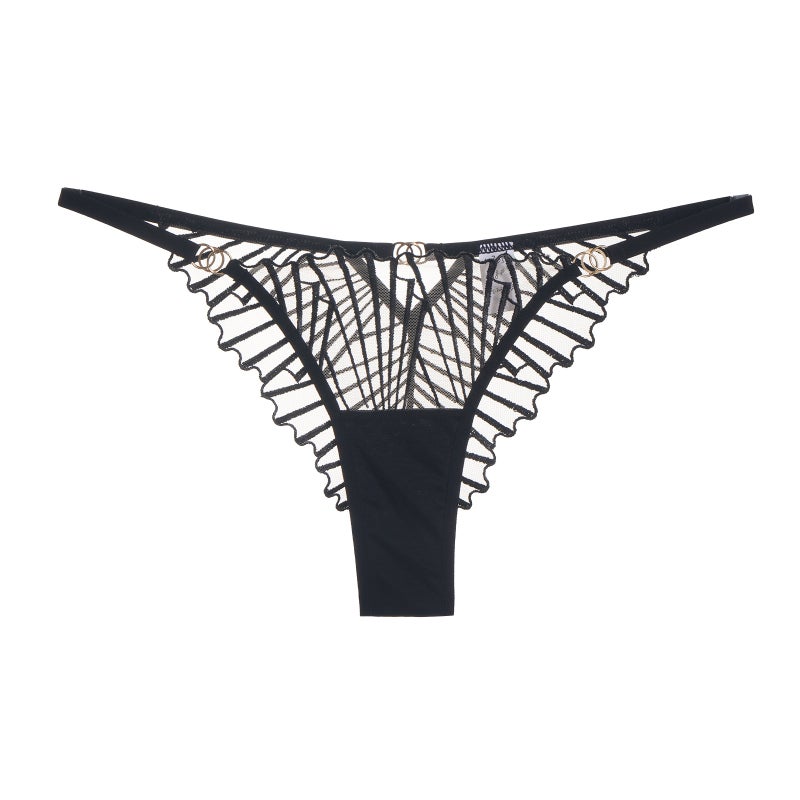 Ultra-thin Mesh Embroidered Bra Panties Thong suit in stock French Underwear Womens Thin Breathable Push-upBlack T2006B Black T2006B