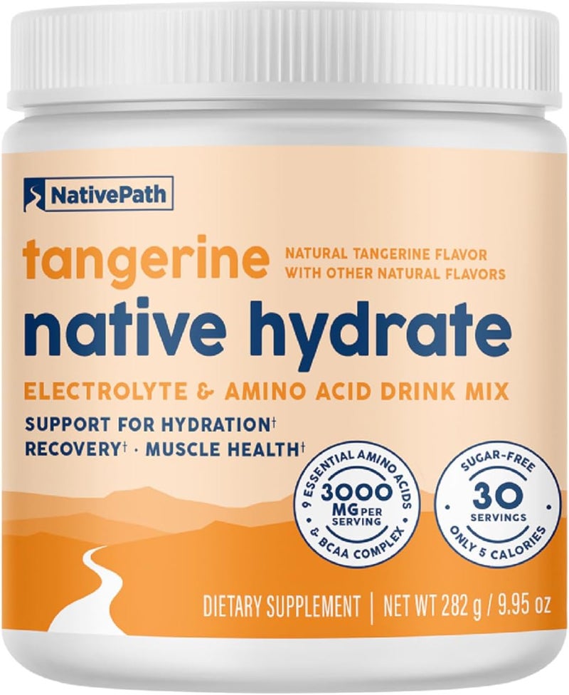 NativePath Native Hydrate Zero Sugar Electrolytes Powder with BCAAs Tangerine Hydration Keto  Paleo Friendly 30 Servings - Image 1