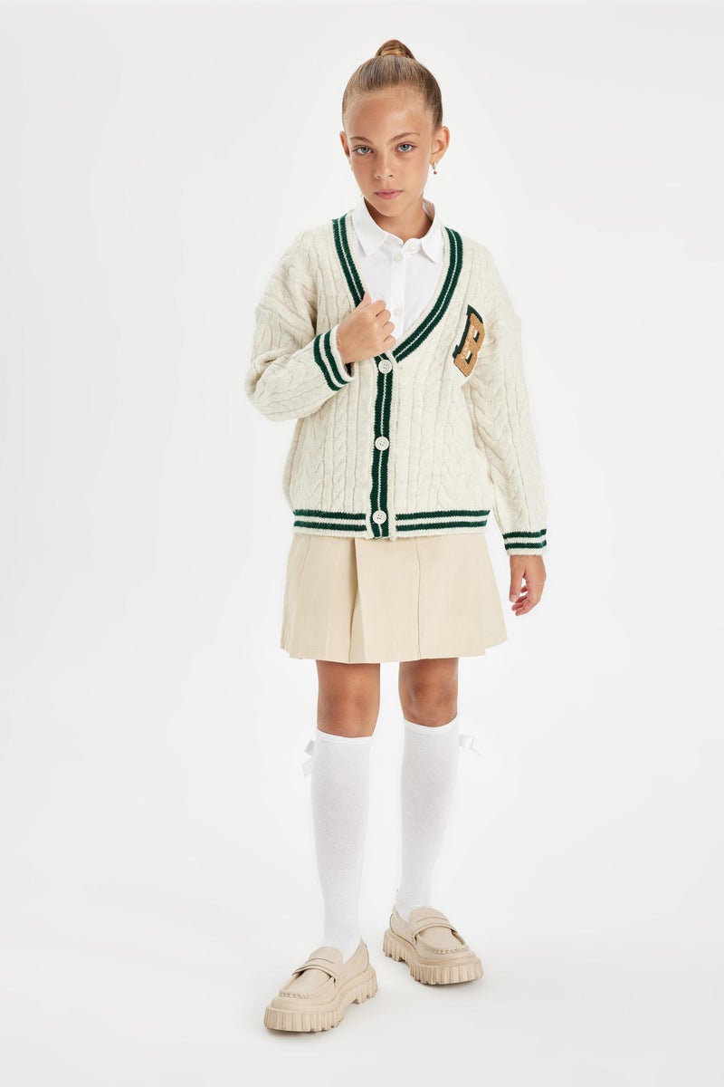 DeFacto Beige Girl Girl Pleated Gabardine Skirt Casual - Image 1