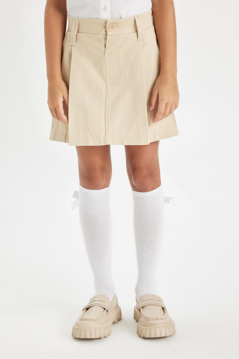 DeFacto Beige Girl Girl Pleated Gabardine Skirt Casual - Image 4