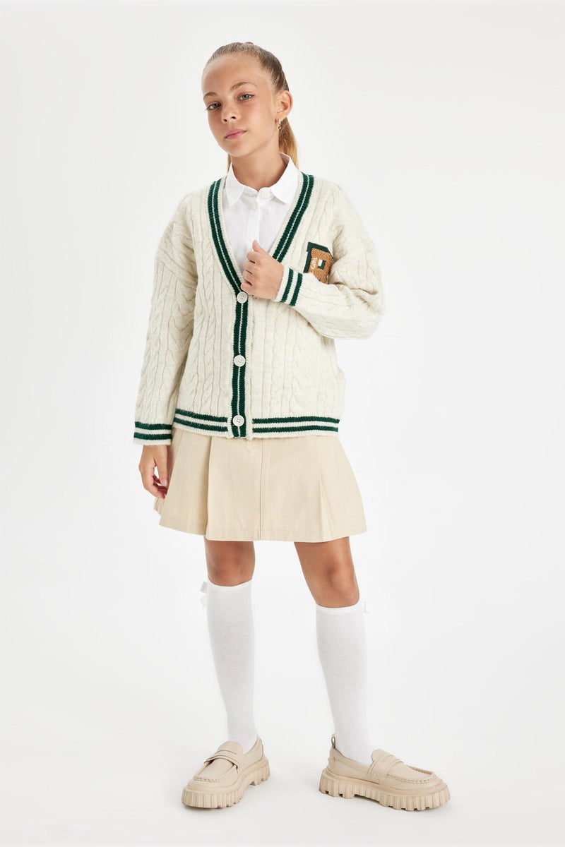 DeFacto Beige Girl Girl Pleated Gabardine Skirt Casual - Image 3