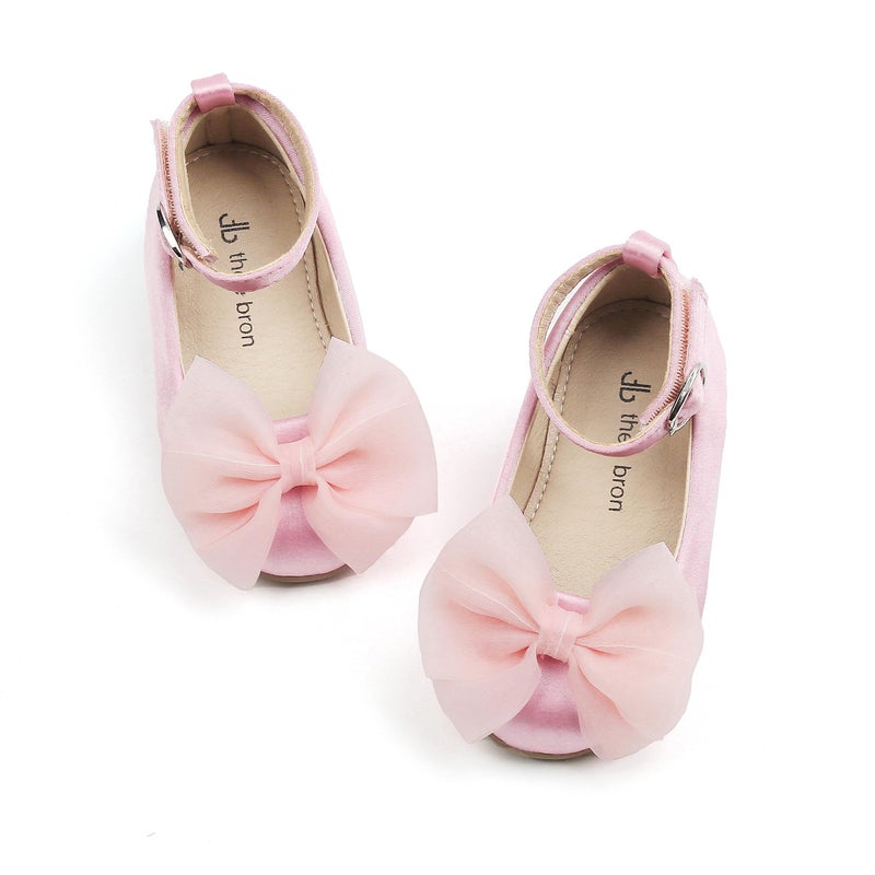 THEE BRON Girls Mary Jane Ballet Flats with Bow Toddler Dress Shoes for Party Outfits(AF344 Toddler,Pink/10M) - Image 1