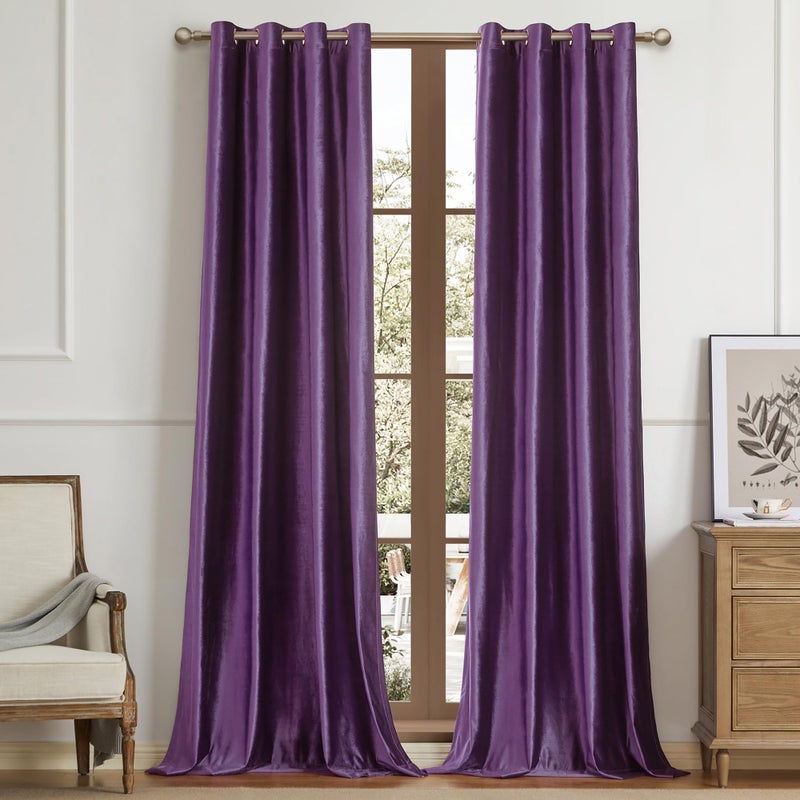 BULBUL Violet Velvet Curtains 84 inches Luxury Elegant Purple Living Room Curtain Modern Light Filtering Thermal Insulated Soundproof Privacy Room Darkening Drapes for Classical Bedroom Set of 2 - Image 1