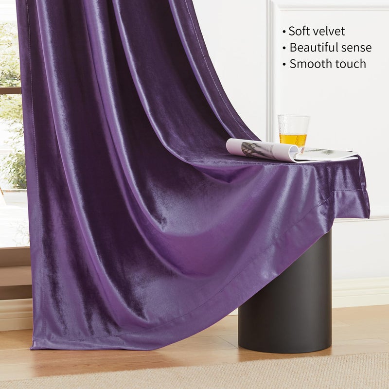 BULBUL Violet Velvet Curtains 84 inches Luxury Elegant Purple Living Room Curtain Modern Light Filtering Thermal Insulated Soundproof Privacy Room Darkening Drapes for Classical Bedroom Set of 2 - Image 4