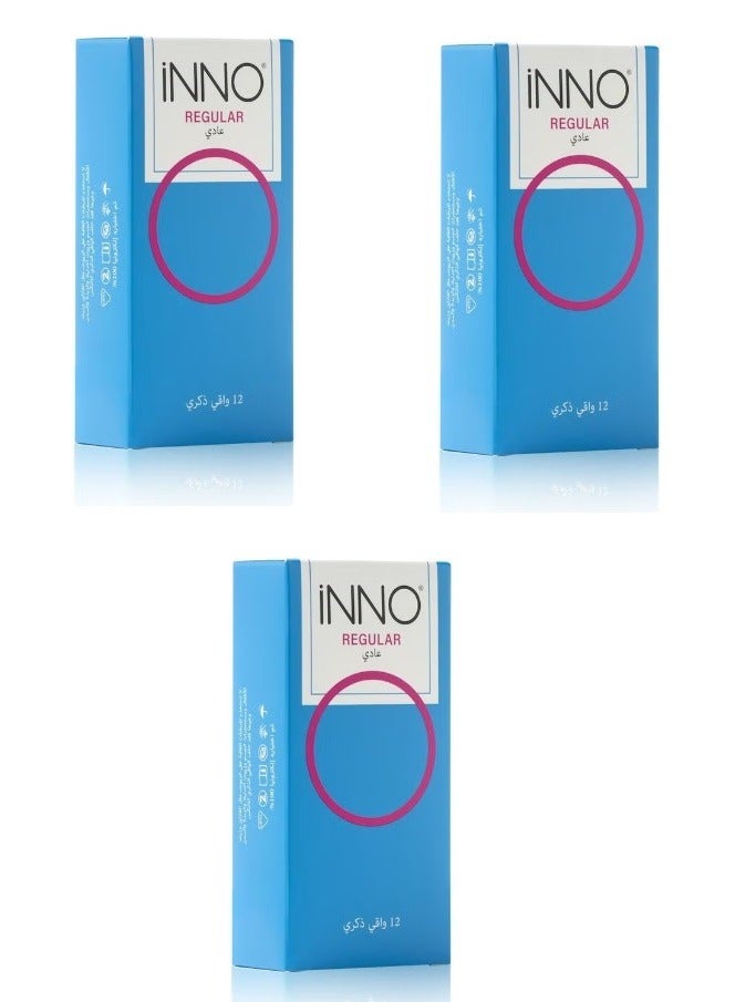 مجموعة واقيات ذكرية عادية من 3 عبوات 12  قطعة في كل منها