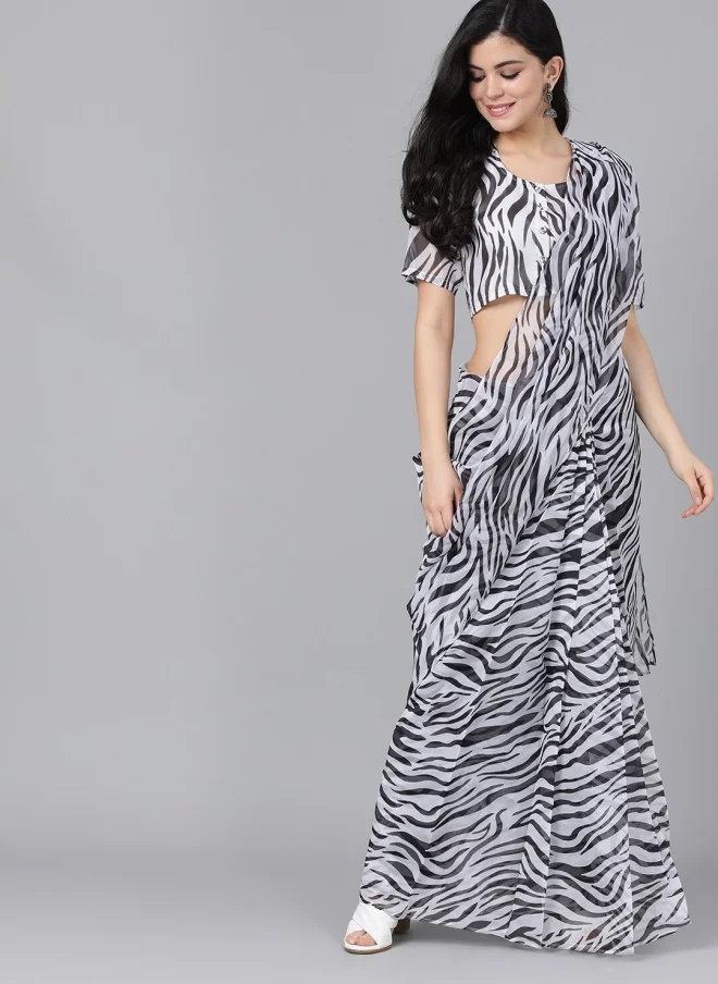 AKS Abstract Printed Organza Saree for Women