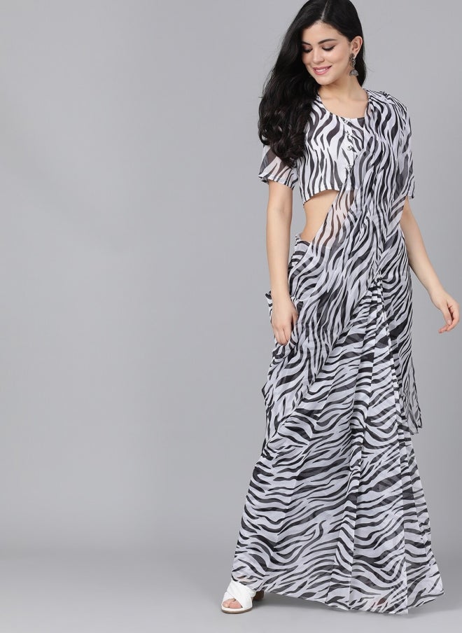 أيه كيه إس ساري أورجانزا بطبعة تجريدية للنساء - Image 1