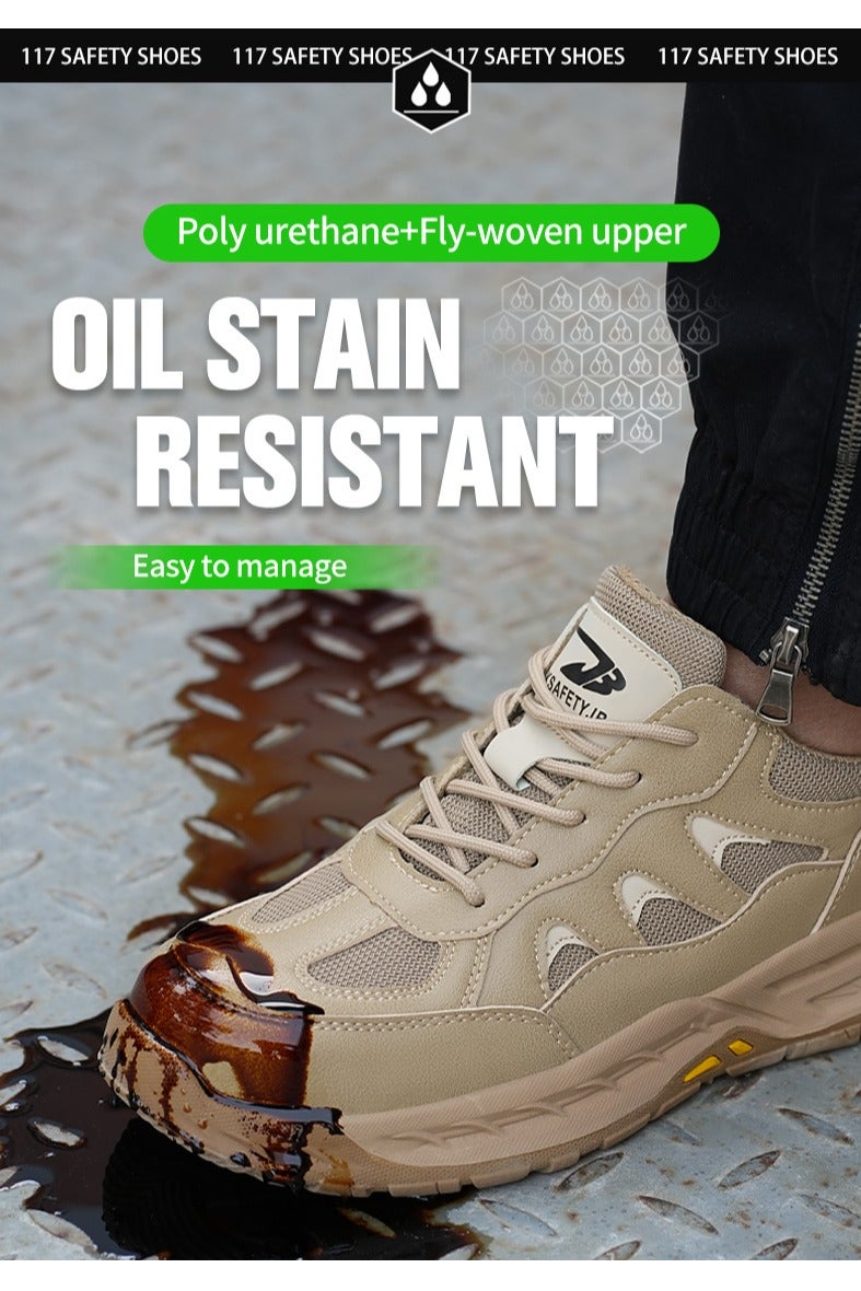 Breathable labor protection shoes, anti-smash and anti-puncture steel toe safety shoes, comfortable and wear-resistant work shoes, lightweight adventure sports shoes khaki - Image 3