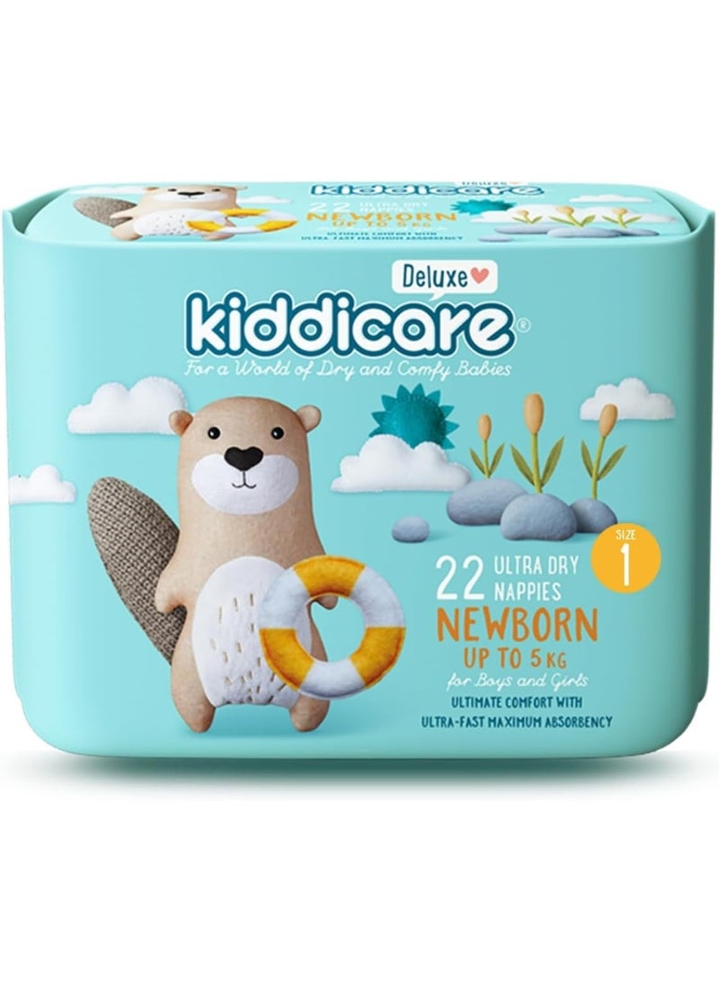 Kiddicare Deluxe New Born Baby Diaper Nappy Pant Size 1 Upto 5 Kg Ultra Fast High Absorbency 22 Pcs - Image 1
