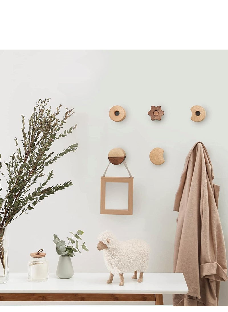 SYOSI - Wood Wall Hooks, Natural Cute Biscuit Coat Hooks, Boho Wall Mounted,Hanging Rack for Hanging Coat, Scarf, Bag, Towel, Clothes, Short Sleeve ,Shirt Suit, Hats and More 5PCS - Image 1