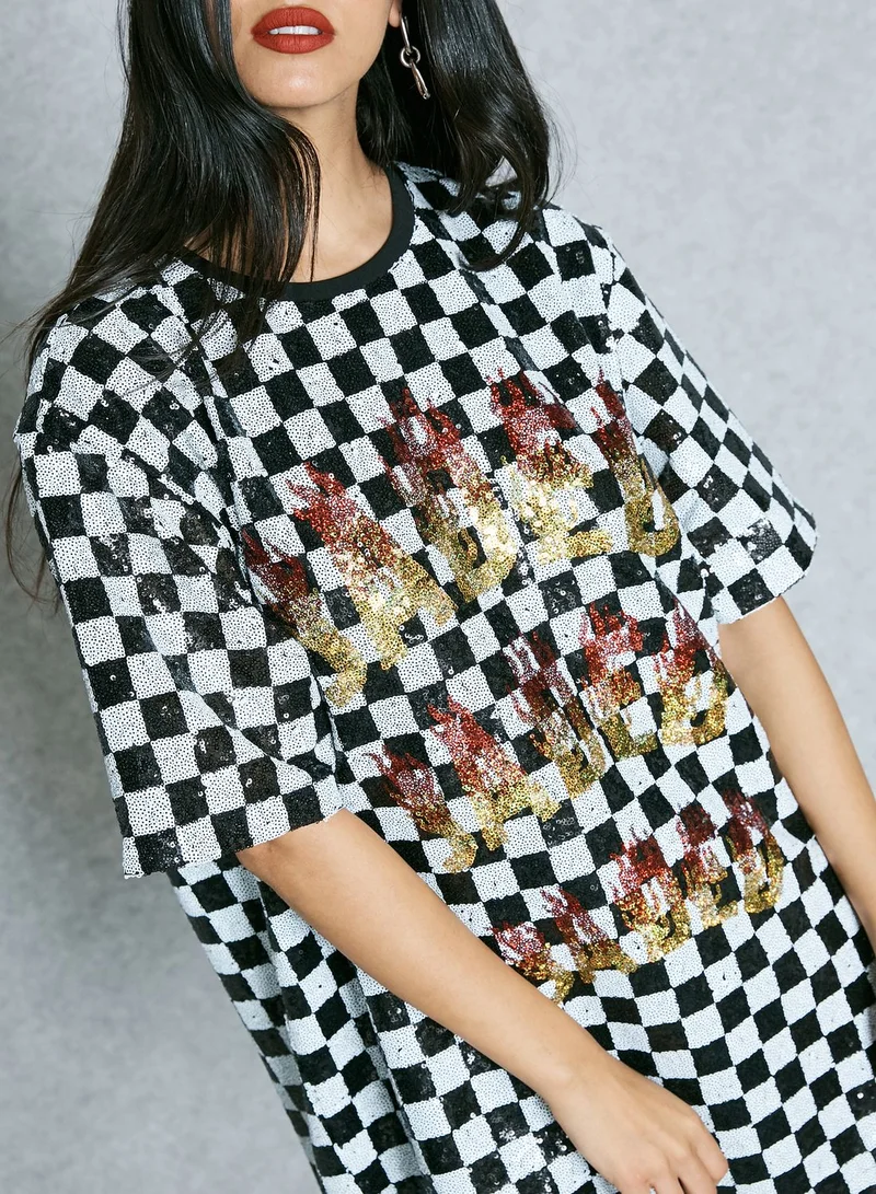 Jaded London Logo Checked T-Shirt Dress