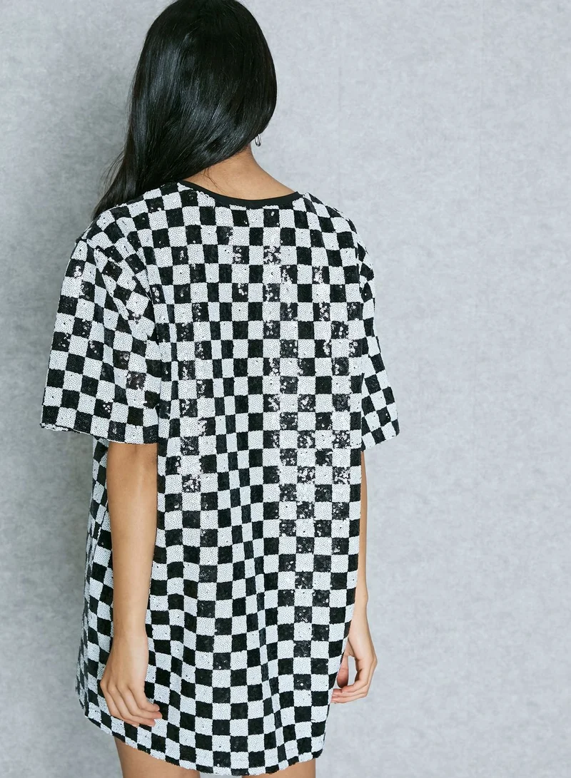 Jaded London Logo Checked T-Shirt Dress