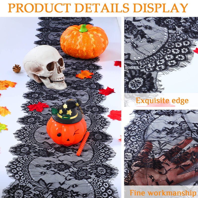 Chumia Chumia 12 Pcs Black Lace Table Runners 14 x 120 Inch Rustic Wedding Lace Table Runner Decor Vintage Romantic Black Lace Table Cloth Party Decor for Halloween Engagement Hotel Home Table(Classic) - Image 3