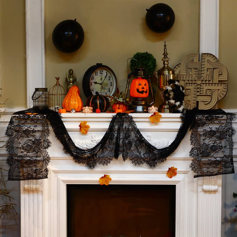 Chumia Chumia 12 Pcs Black Lace Table Runners 14 x 120 Inch Rustic Wedding Lace Table Runner Decor Vintage Romantic Black Lace Table Cloth Party Decor for Halloween Engagement Hotel Home Table(Classic) - Image 4