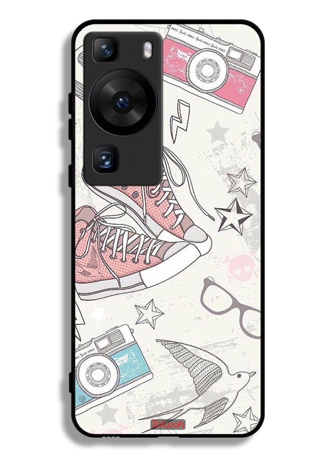 Tolwak Huawei P60 Pro Protective Case Cover Canva Shoes And Camera Art - Image 1