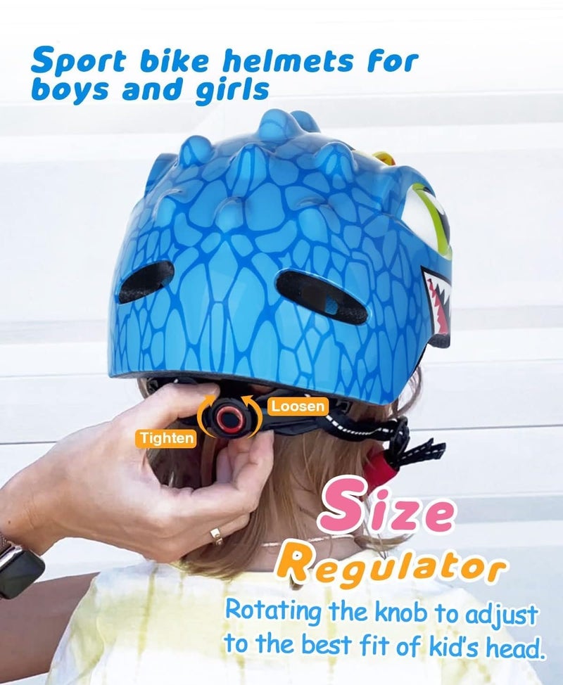Jern 3D Dinosaur Kids Bicycle Helmet Adjustable Strap, Small Size (Blue) (3-8 Year) - Image 3