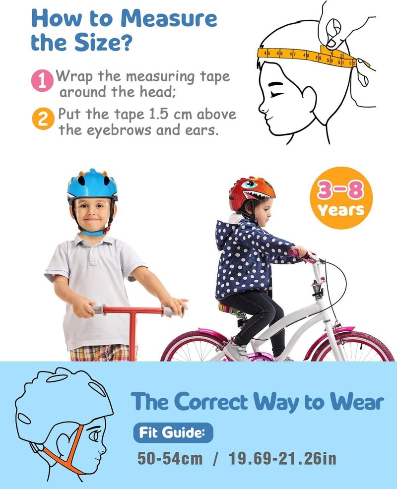 Jern 3D Dinosaur Kids Bicycle Helmet Adjustable Strap, Small Size (Blue) (3-8 Year) - Image 5