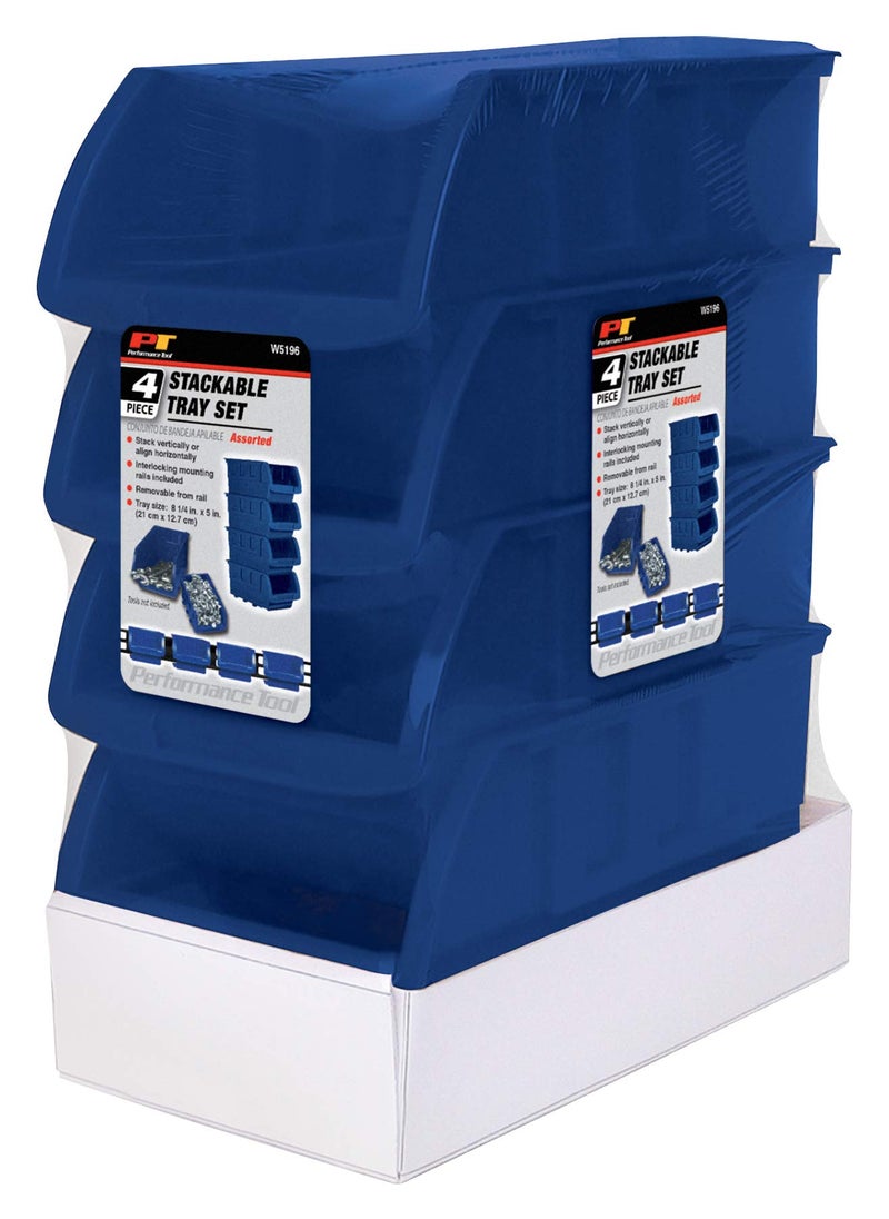 Performance Tool Performance Tool W5196 Large Stackable Storage Trays - Adjustable for Vertical or Horizontal Position, Blue, Pack of 4  - Image 2