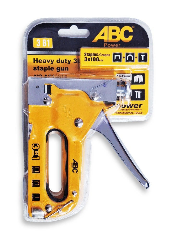 ABC 3 in 1 Powerful Multi-Purpose Hand Stapler, for fixing wood, plastic, fabric, leather, supports 3 types of staples (U, T, D), ideal for use in woodworking shops or home, durable and professional design - Image 1