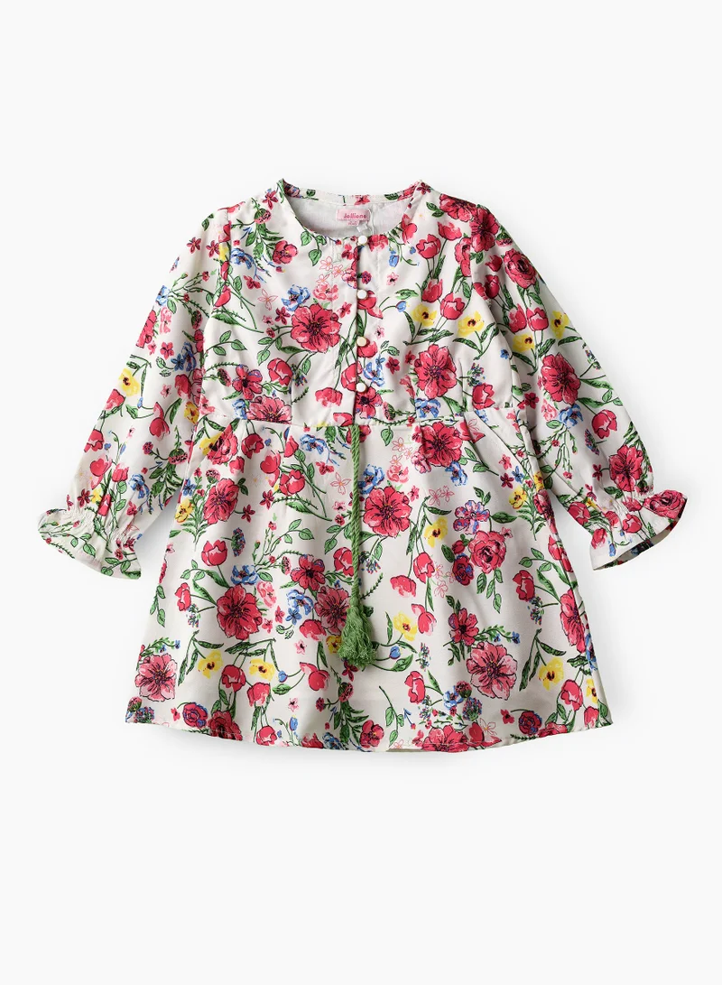 Jelliene Girls Floral Long Sleeve Tassel Tie Dress