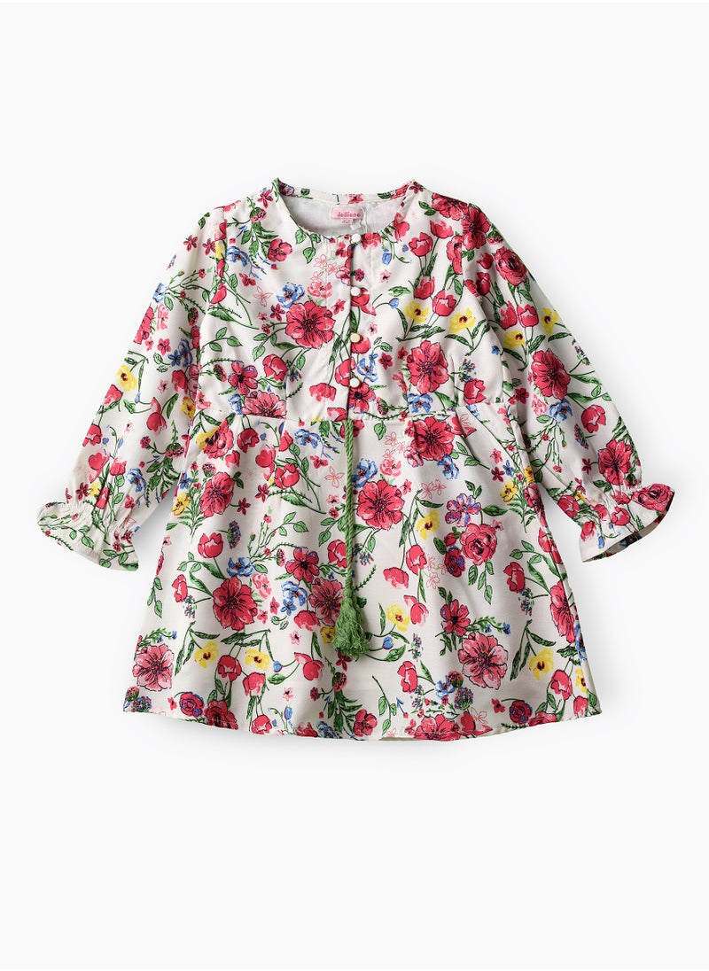 Jelliene Girls Floral Long Sleeve Tassel Tie Dress  - Image 1