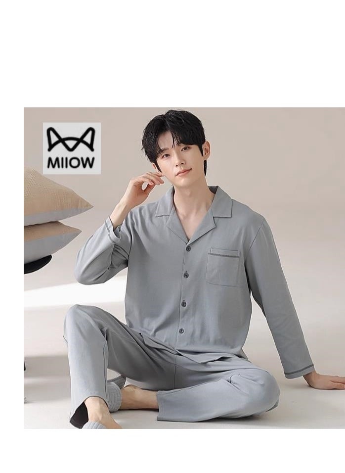 MIIOW - Cotton Pajamas Men's Oversized Loose Long Sleeved High-End Home Suit Set - Image 1