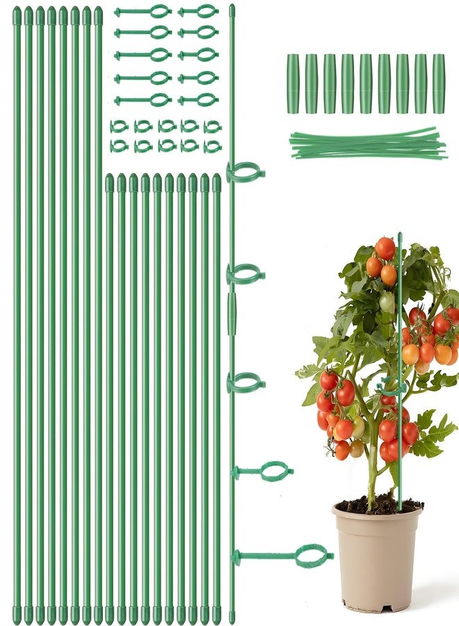 Dntorx 18Pcs Plant Stakes,16inch & 12inch Adjustable Plant Support Stake Plant Sticks for Indoor Outdoor Green Poles with Rings Clips & Ties for Potted Plants Monstera Tomato Orchid Flower - Image 1