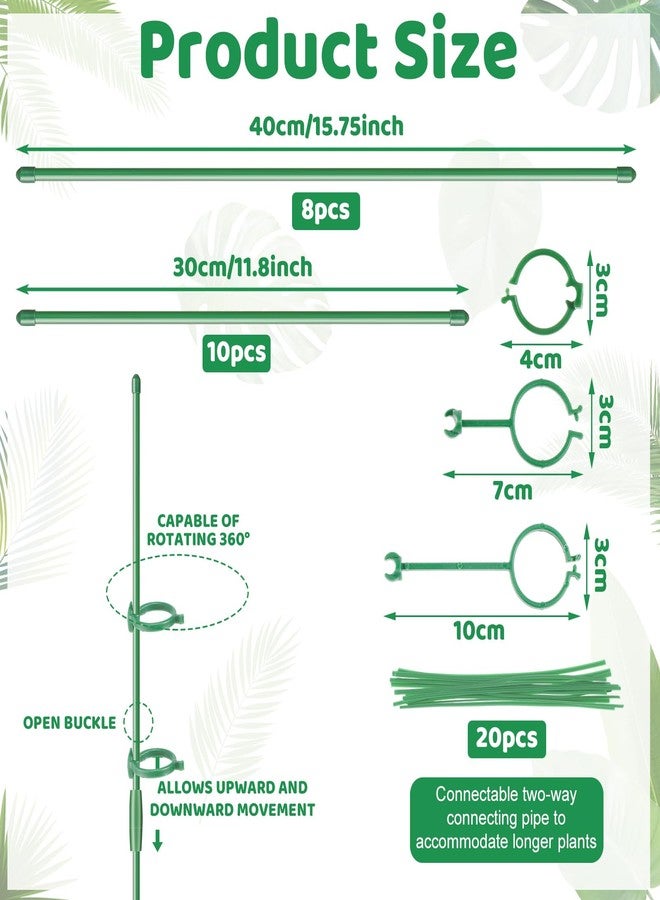 Dntorx 18Pcs Plant Stakes,16inch & 12inch Adjustable Plant Support Stake Plant Sticks for Indoor Outdoor Green Poles with Rings Clips & Ties for Potted Plants Monstera Tomato Orchid Flower - Image 2