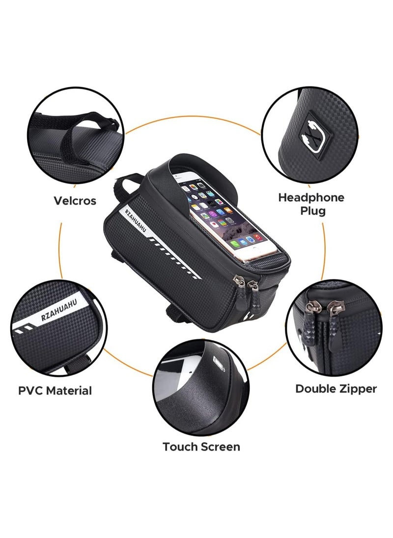 Generic Bike Front Frame Bag, Waterproof Bike Bag Bike Phone Holder Mountain Bicycle Handlebar Pouch Bike Accessories Cycling Storage Bag with TPU Touch-Screen Sun-Visor Rain Cover for Phones under 6.5”  - Image 5