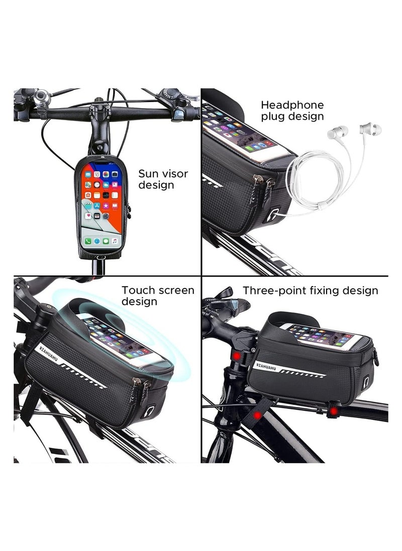 Generic Bike Front Frame Bag, Waterproof Bike Bag Bike Phone Holder Mountain Bicycle Handlebar Pouch Bike Accessories Cycling Storage Bag with TPU Touch-Screen Sun-Visor Rain Cover for Phones under 6.5”  - Image 4
