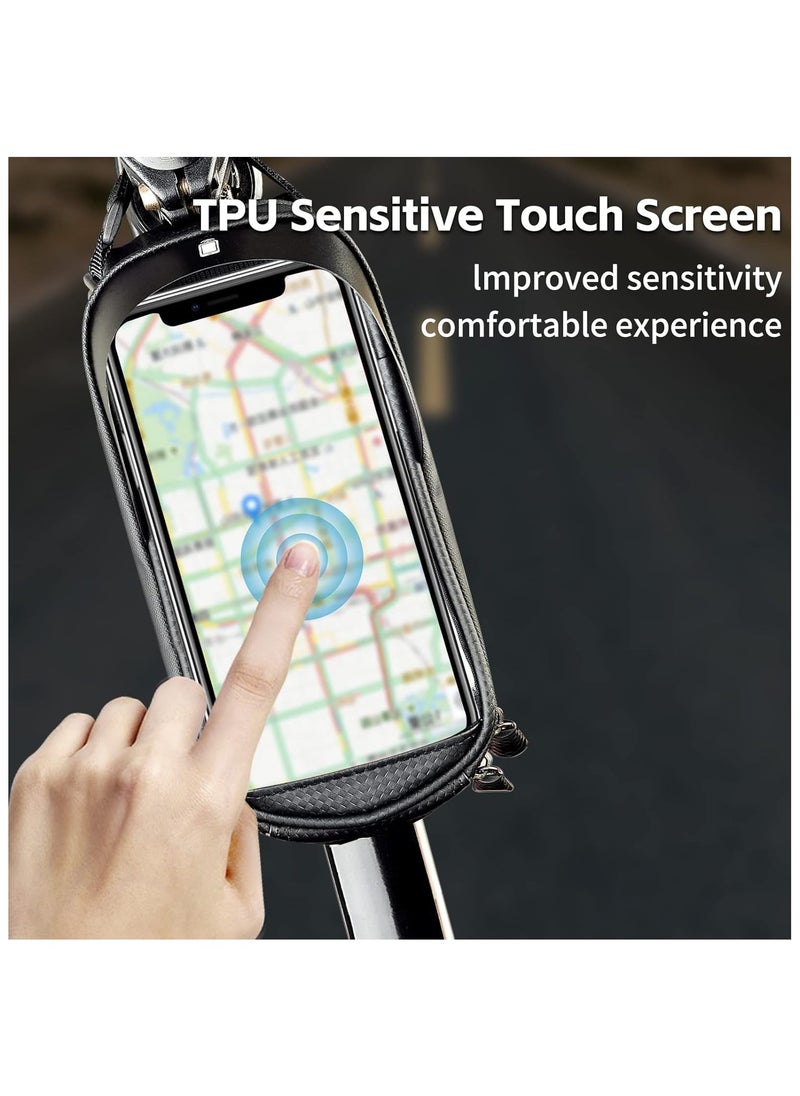 Generic Bike Front Frame Bag, Waterproof Bike Bag Bike Phone Holder Mountain Bicycle Handlebar Pouch Bike Accessories Cycling Storage Bag with TPU Touch-Screen Sun-Visor Rain Cover for Phones under 6.5”  - Image 3