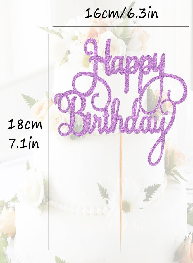 AHAORAY Happy Birthday Cake Topper - Light Purple Glitter Happy Birthday Cake Bunting Decor - Birthday Party Cake Decoration Supplies, for Photo Booth Props - Image 3