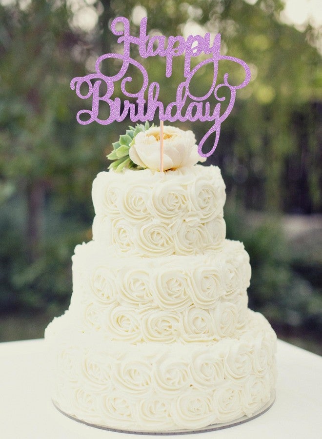 AHAORAY Happy Birthday Cake Topper - Light Purple Glitter Happy Birthday Cake Bunting Decor - Birthday Party Cake Decoration Supplies, for Photo Booth Props - Image 2