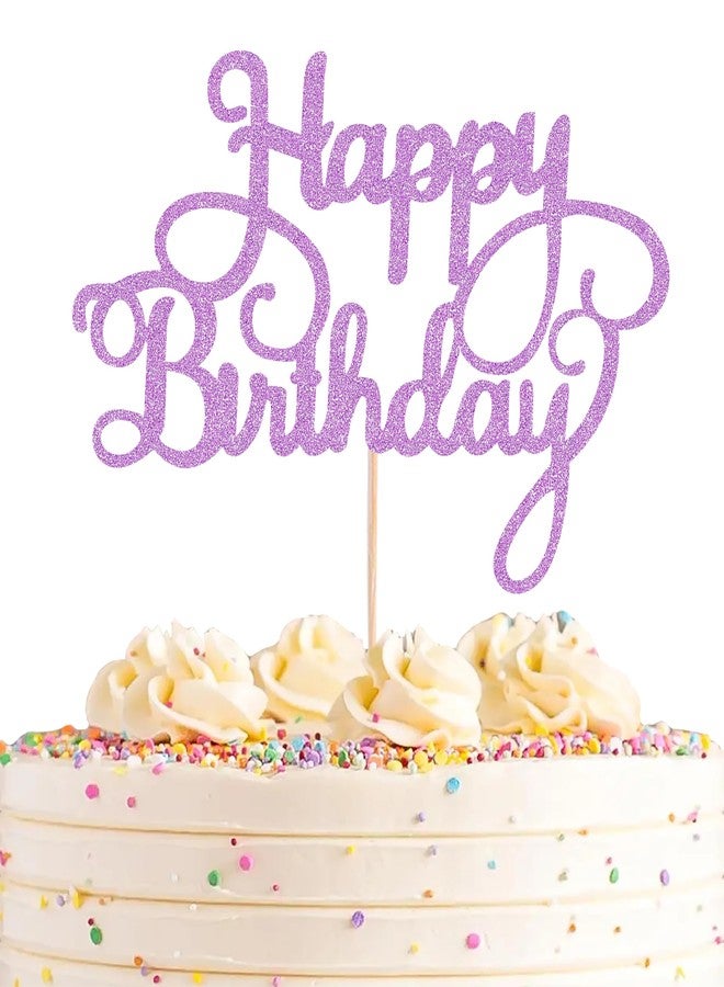 AHAORAY Happy Birthday Cake Topper - Light Purple Glitter Happy Birthday Cake Bunting Decor - Birthday Party Cake Decoration Supplies, for Photo Booth Props - Image 1