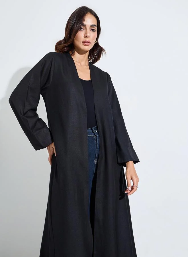 Amirah Linen Abaya With Wide Sleeve Cuff