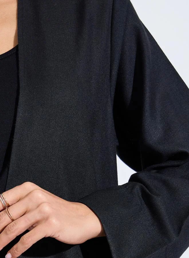 Amirah Black Linen Abaya with wide sleeve cuff for Women | Best Price UAE