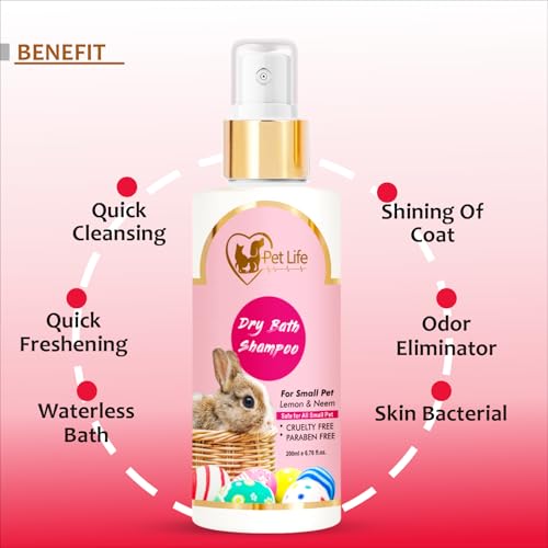 PETLIFE Organic Dry Bath Shampoo For Small Pets, Rabbits & Kitten|Dry/Waterless/Spray Rabbits & Small Pet Shampoo|Made With Natural Ingredients For A Cleaner, Smoother & Shinier Coat 200 Milliliter - Image 2